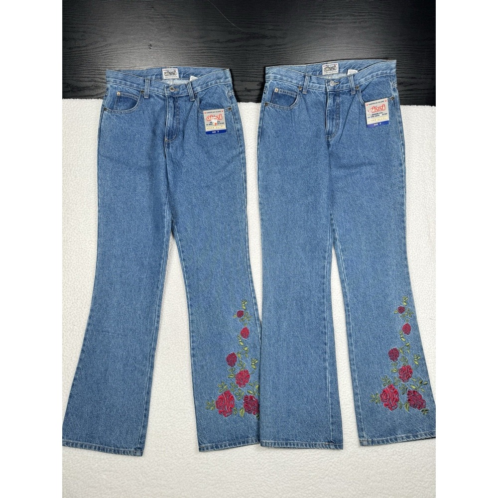 NEW Vintage 2000s Y2K Nissi Women's denim Flare jeans size 7 Flowers - Lot of 2